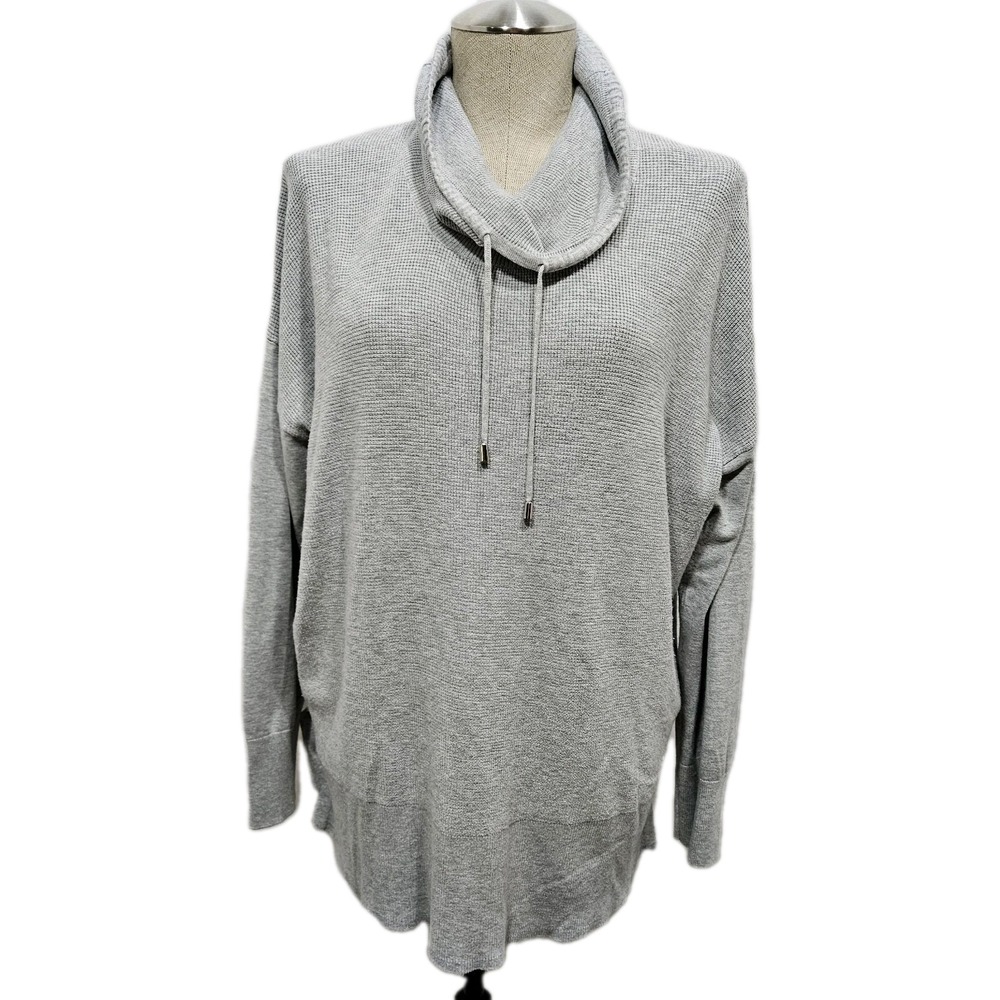 Ellen Tracy Cowl Neck Sweatshirt Womens Large Gray Waffle Knit Loose Graycore